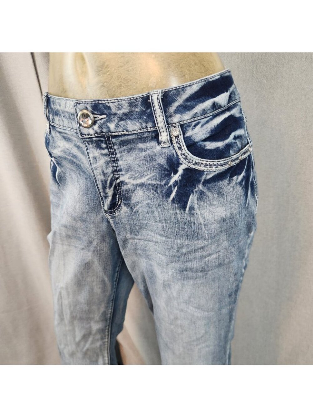 Cato Blue Jeans Mid Rise Acid Wash Boot Lg Denim Blue Jean Petite Siz 14P 34Wx29 - Picture 9 of 16